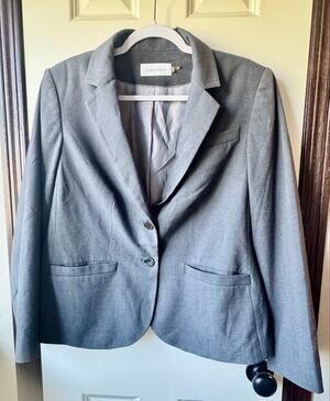 Calvin Klein Womens Gray Blazer Jacket Size 14W Two Button Tailored Workwear